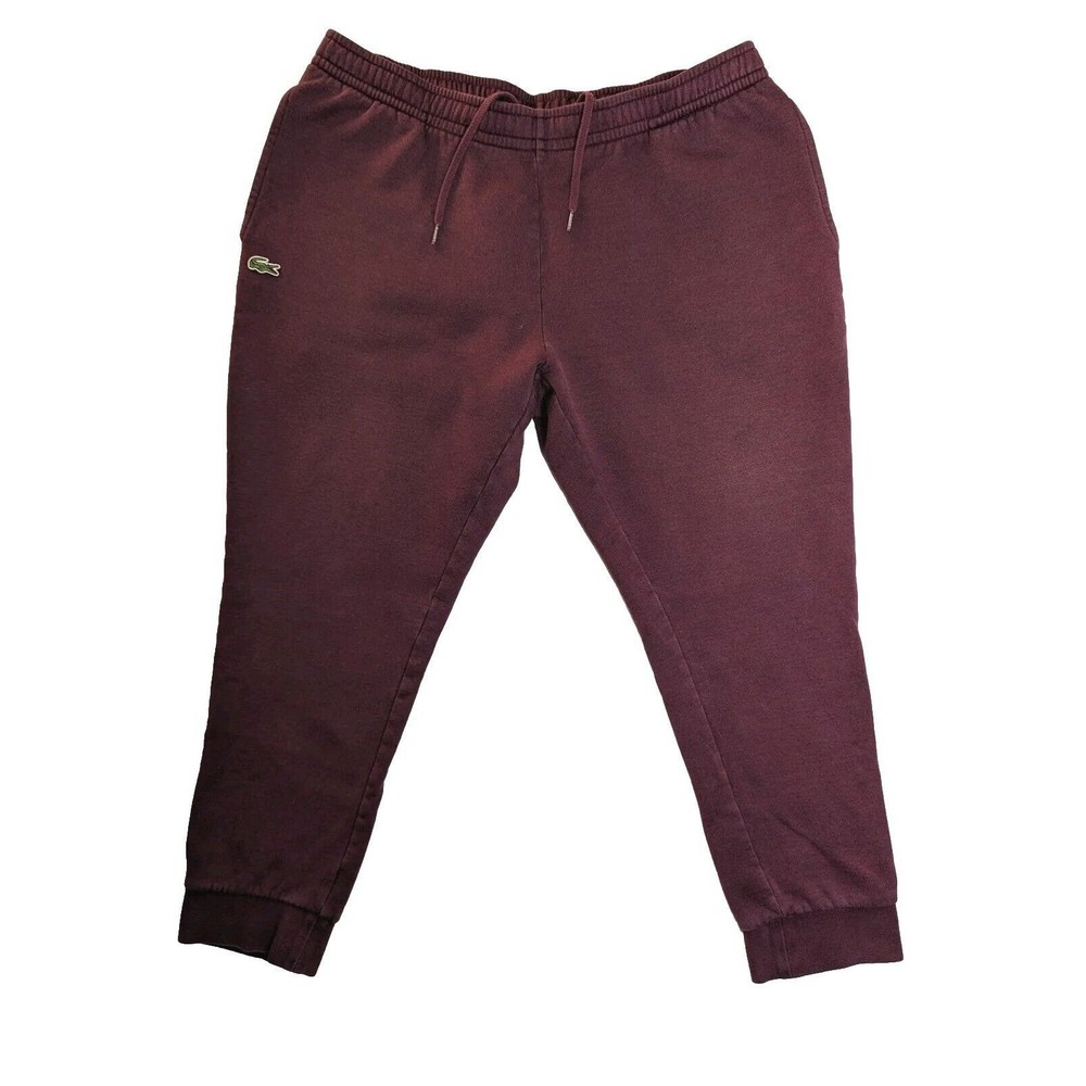 Lacoste Fleece Mens Size USA 3XL Fr 8‎ Sweatpants Joggers Tapered Burgundy Red